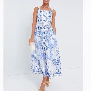 Tuckernuck Floral Blue and White Sleeveless Dress
